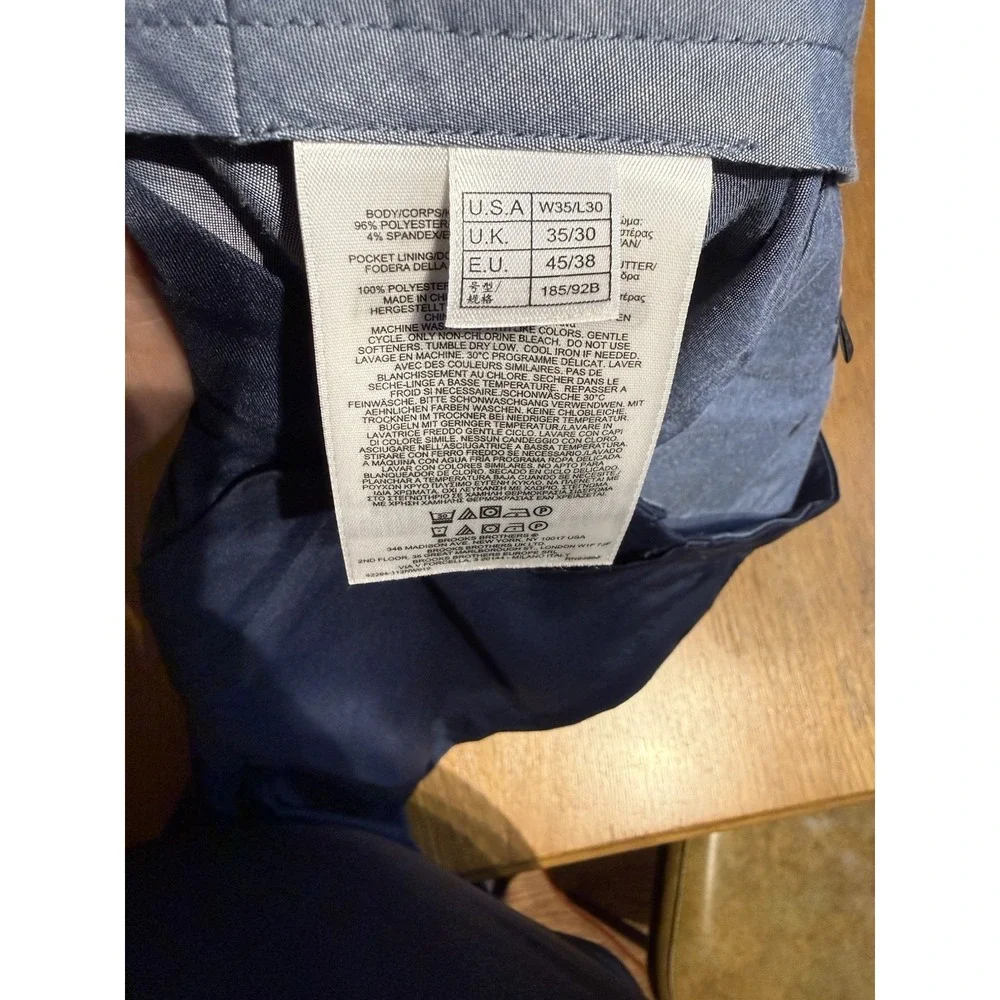 Brooks Brothers Dress Pants 35x30 Navy Stretch Flat Front Golf Mens Performance